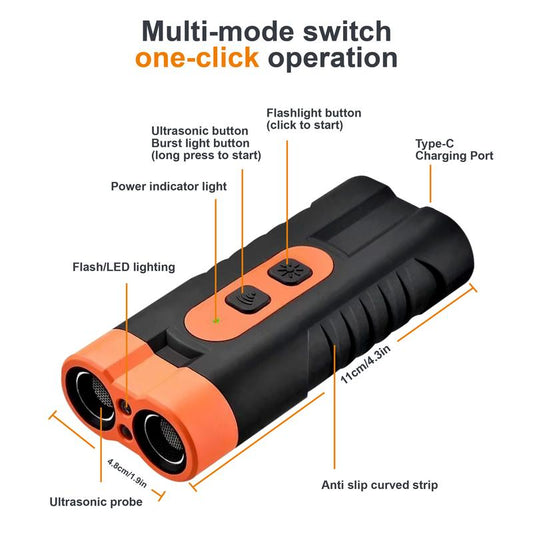 Dog Barking Deterrent Rechargeable, Anti-Barking Tool for Dogs, Ultrasonic Dual Emitter 50Ft Security Correction Tool Control Dog Barking 25Khz, Trainer Barking Silencer Indoor and Outdoor with Flashlight