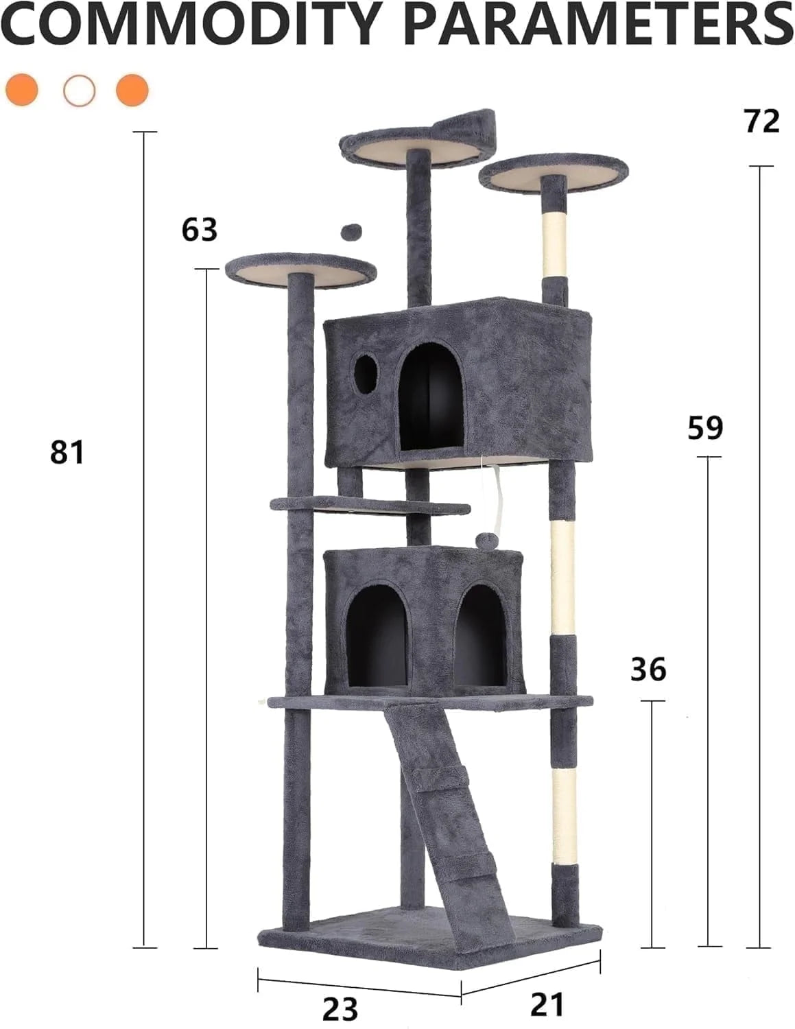 81In Cat Tree Tower for Indoor Cats,Multi-Level Cat Furniture Activity Center with Cat Scratching Posts Stand House Cat Condo with Funny Toys for Kittens Pet Play House,Dark Gray