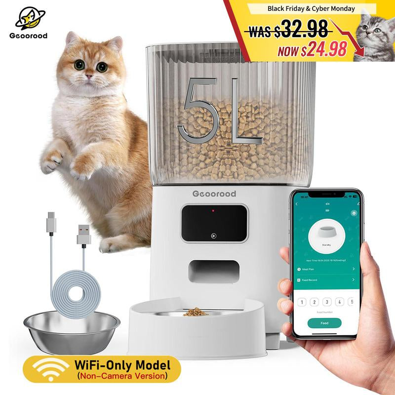 Geoorood Automatic Pet Feeder with Camera, 1080P HD Video , 2.4G Wifi Pet Feeder with 2-Way Audio, 4L Large Capacity, Dual Bowl Design for Cats and Dogs