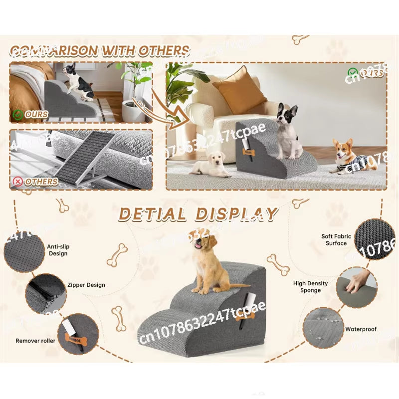 Detachable Pet Stairs, High-Density Soft Sponge Dog Ramp Stairs, Ultra Wide anti Slip Steps, Suitable for High Beds or Sofas