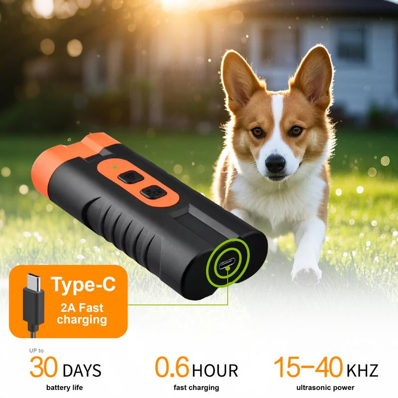 Dog Barking Deterrent Rechargeable, Anti-Barking Tool for Dogs, Ultrasonic Dual Emitter 50Ft Security Correction Tool Control Dog Barking 25Khz, Trainer Barking Silencer Indoor and Outdoor with Flashlight