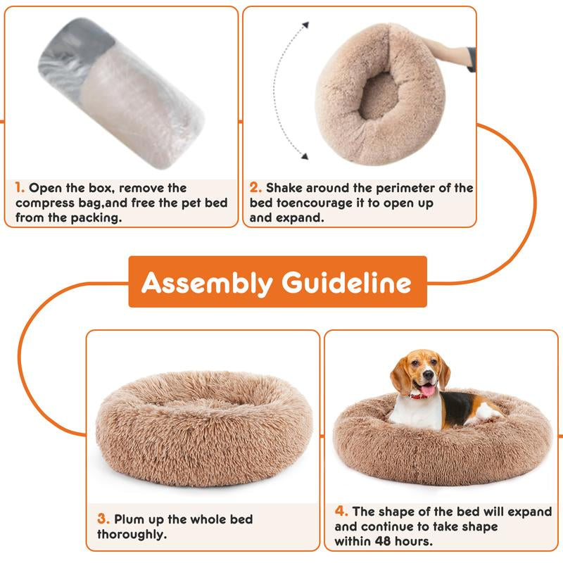 Sweetcrispy Official Soothing Donut Pet Bed for Cats & Pups | Machine-Washable Cozy Nest | Plush Waterproof Faux Fur | Non-Slip Base for Small Breeds