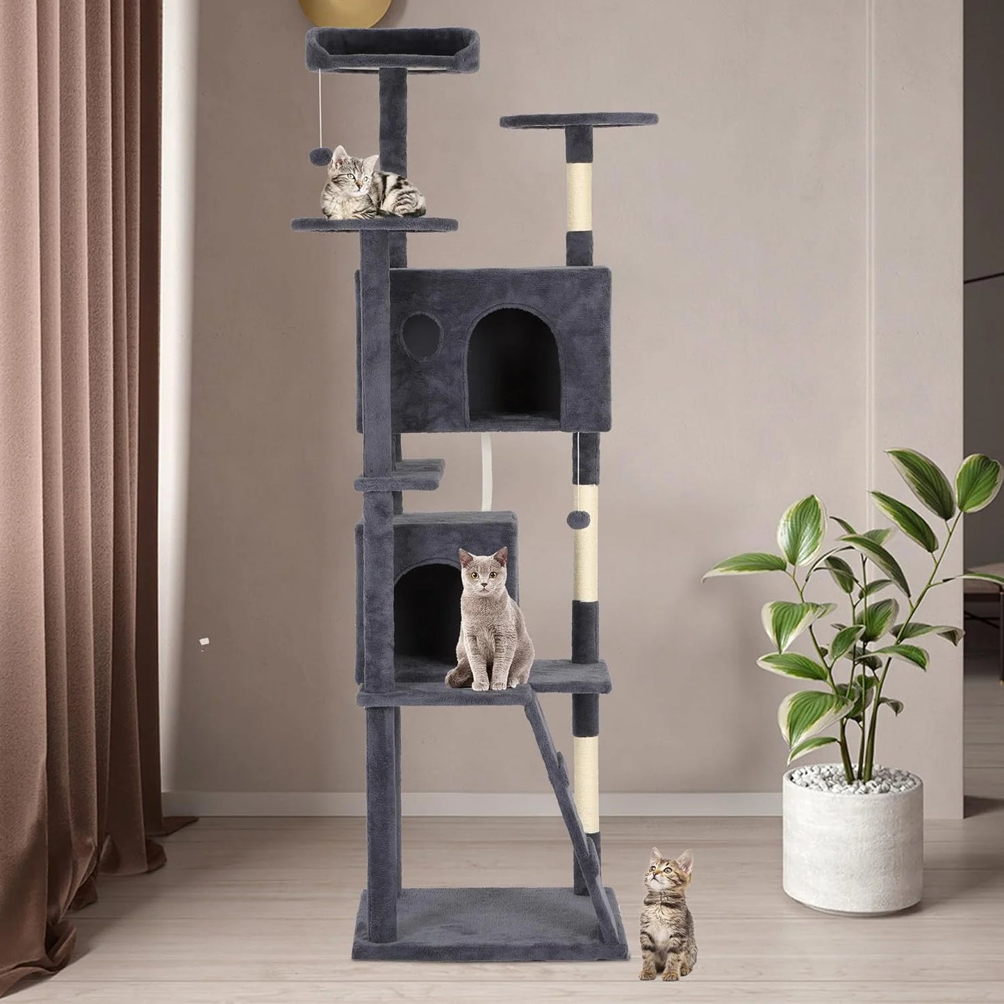 81In Cat Tree Tower for Indoor Cats,Multi-Level Cat Furniture Activity Center with Cat Scratching Posts Stand House Cat Condo with Funny Toys for Kittens Pet Play House,Dark Gray