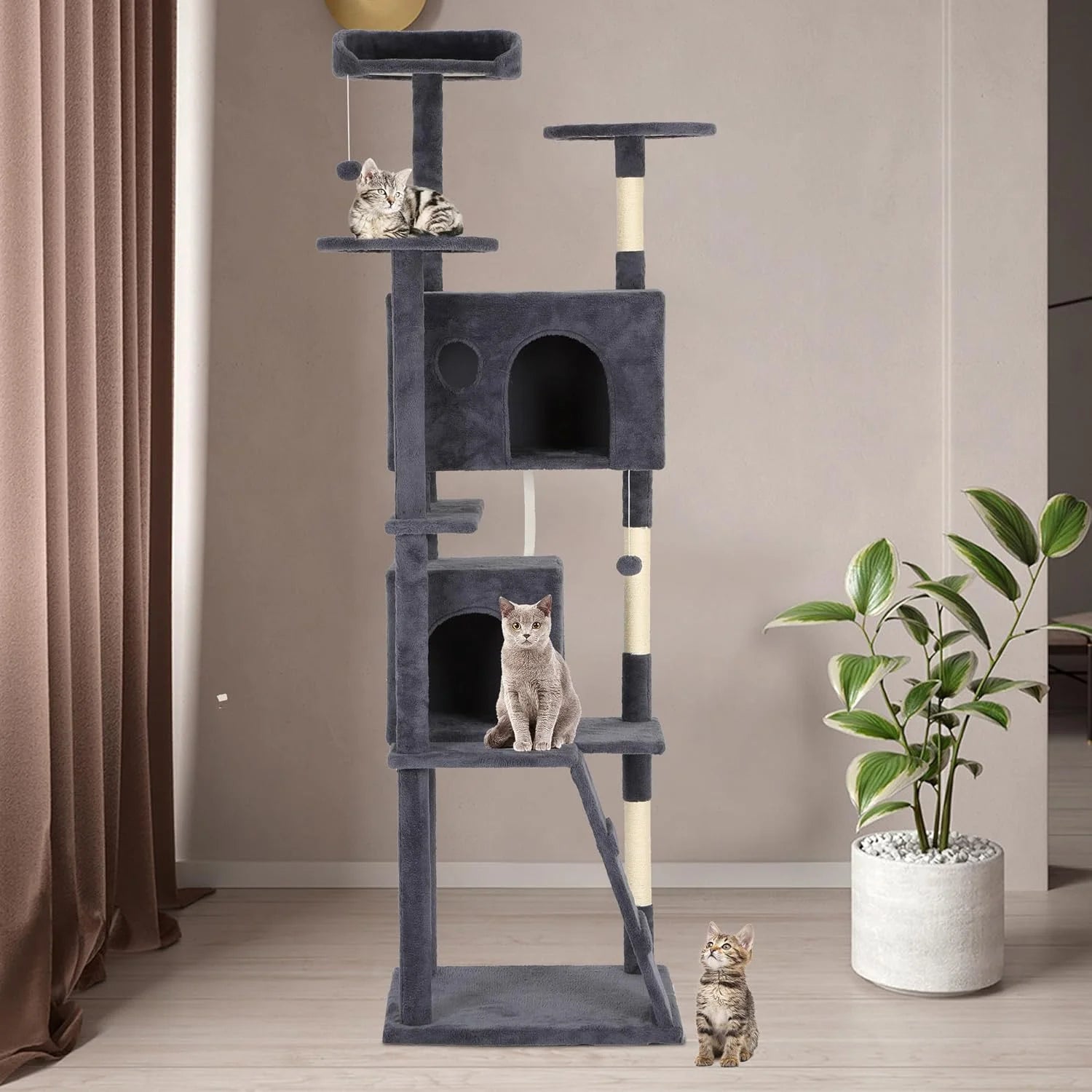 81In Cat Tree Tower for Indoor Cats,Multi-Level Cat Furniture Activity Center with Cat Scratching Posts Stand House Cat Condo with Funny Toys for Kittens Pet Play House,Dark Gray