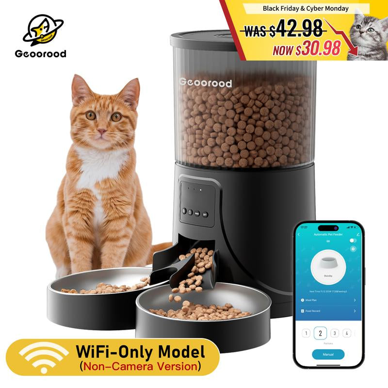 Geoorood Automatic Pet Feeder with Camera, 1080P HD Video , 2.4G Wifi Pet Feeder with 2-Way Audio, 4L Large Capacity, Dual Bowl Design for Cats and Dogs