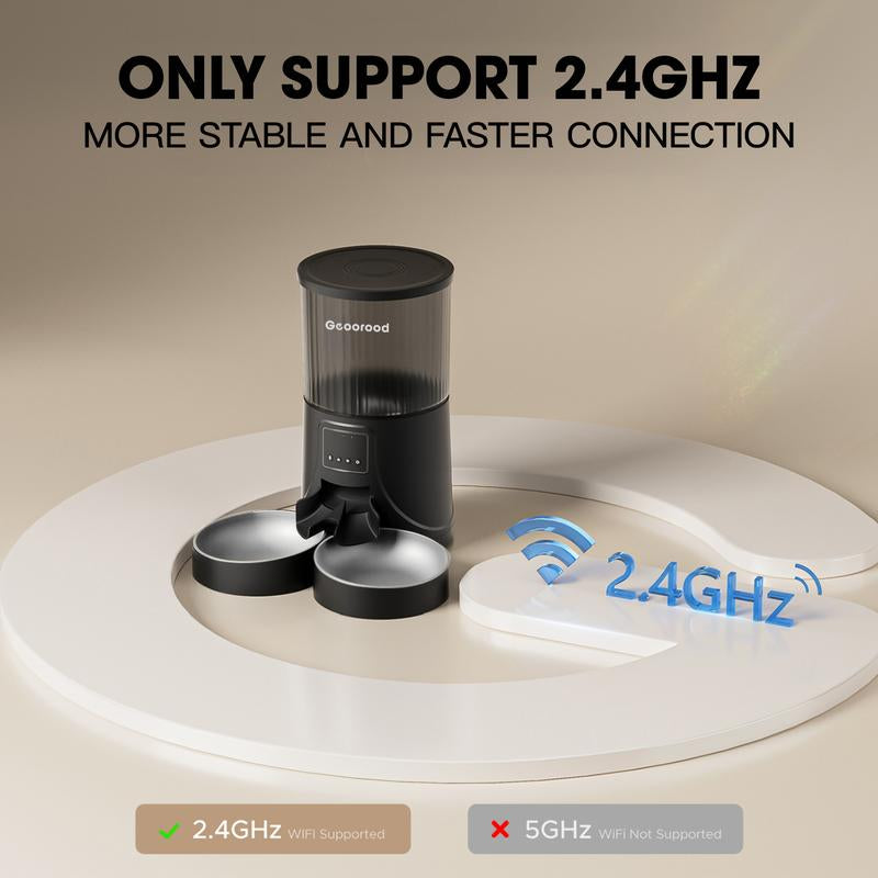 Geoorood Automatic Pet Feeder with Camera, 1080P HD Video , 2.4G Wifi Pet Feeder with 2-Way Audio, 4L Large Capacity, Dual Bowl Design for Cats and Dogs