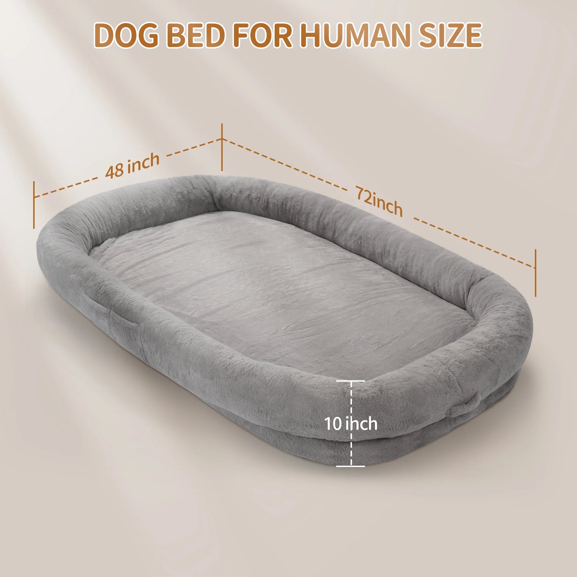 Human Dog Bed with Blanket,Large Dog Bed 72'' X 48'' X 10'', Washable Fur Cover, Memory Foam, Grey