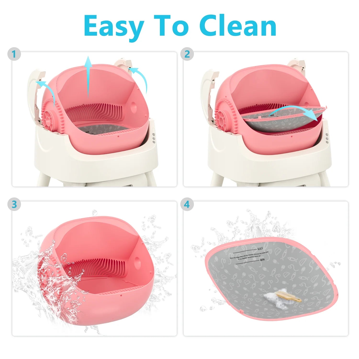 Automatic Cat Litter Box Self-Cleaning with Safety Protection, Mat and Trash Bags Included, Pink