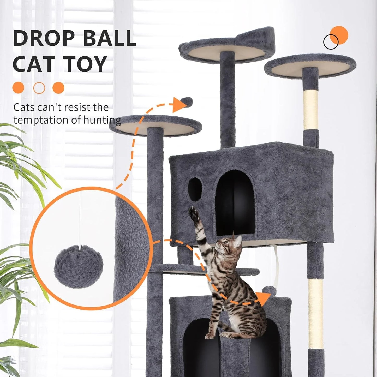 81In Cat Tree Tower for Indoor Cats,Multi-Level Cat Furniture Activity Center with Cat Scratching Posts Stand House Cat Condo with Funny Toys for Kittens Pet Play House,Dark Gray
