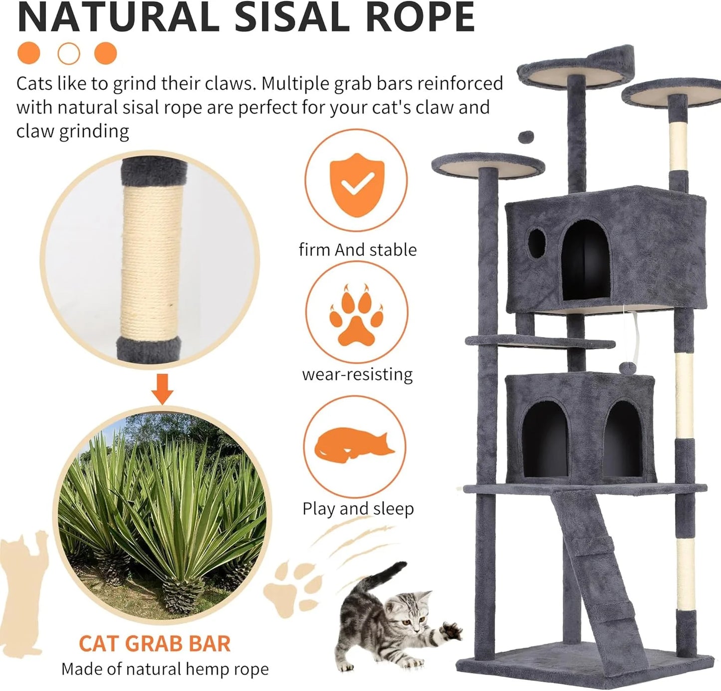 81In Cat Tree Tower for Indoor Cats,Multi-Level Cat Furniture Activity Center with Cat Scratching Posts Stand House Cat Condo with Funny Toys for Kittens Pet Play House,Dark Gray