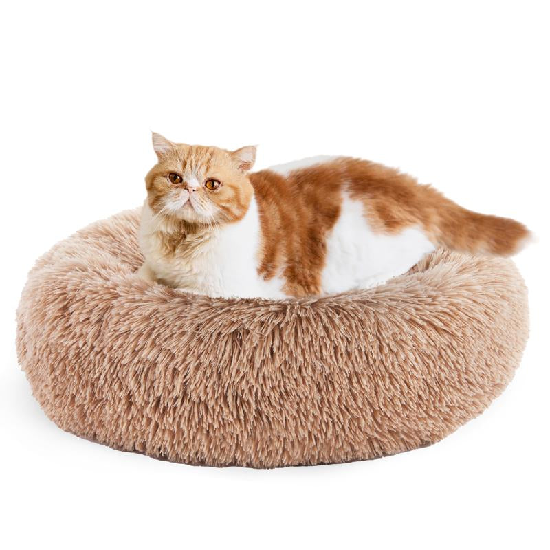 Sweetcrispy Official Soothing Donut Pet Bed for Cats & Pups | Machine-Washable Cozy Nest | Plush Waterproof Faux Fur | Non-Slip Base for Small Breeds