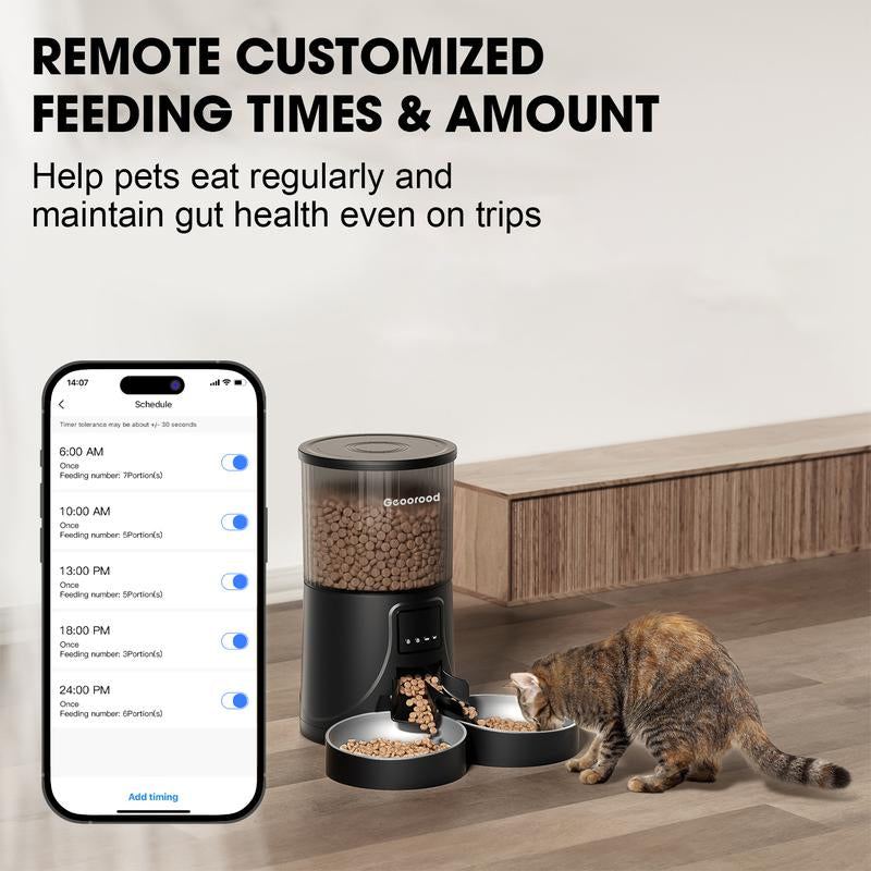 Geoorood Automatic Pet Feeder with Camera, 1080P HD Video , 2.4G Wifi Pet Feeder with 2-Way Audio, 4L Large Capacity, Dual Bowl Design for Cats and Dogs