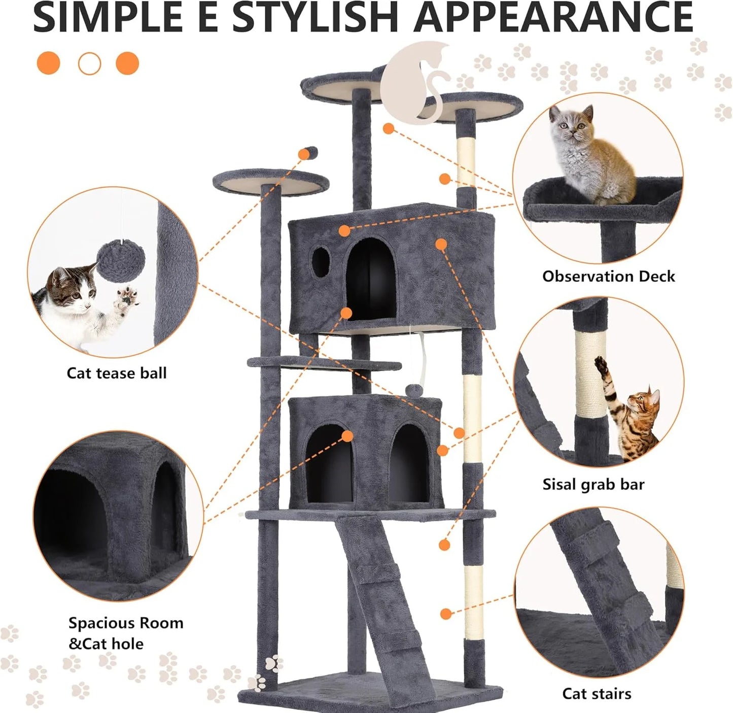 81In Cat Tree Tower for Indoor Cats,Multi-Level Cat Furniture Activity Center with Cat Scratching Posts Stand House Cat Condo with Funny Toys for Kittens Pet Play House,Dark Gray