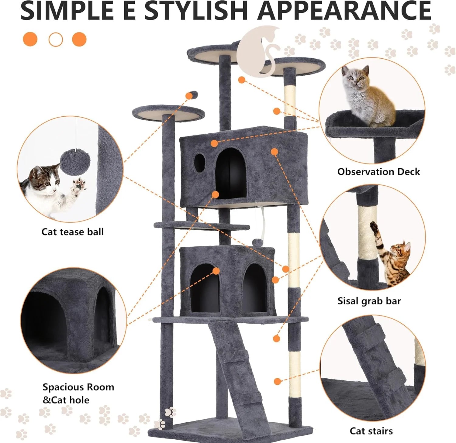 81In Cat Tree Tower for Indoor Cats,Multi-Level Cat Furniture Activity Center with Cat Scratching Posts Stand House Cat Condo with Funny Toys for Kittens Pet Play House,Dark Gray