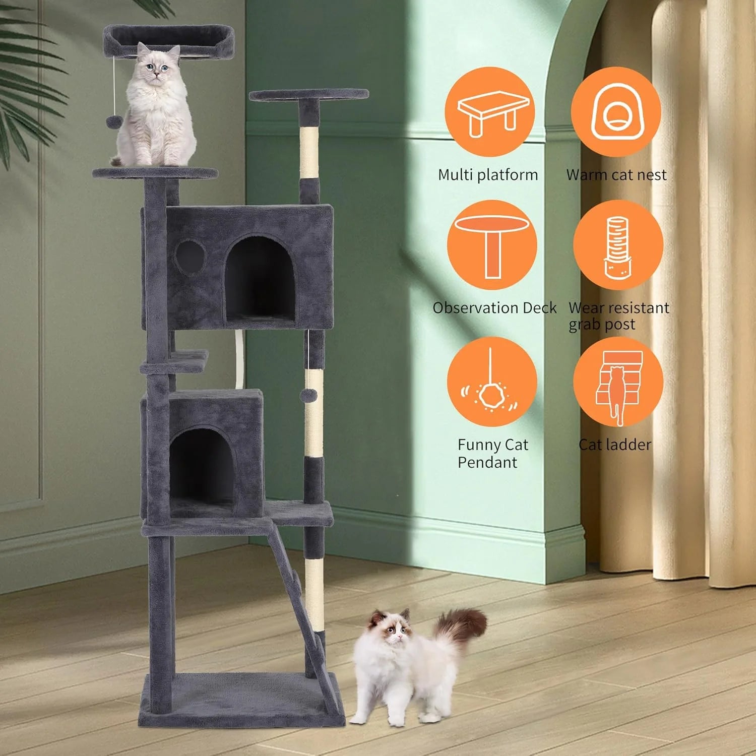 81In Cat Tree Tower for Indoor Cats,Multi-Level Cat Furniture Activity Center with Cat Scratching Posts Stand House Cat Condo with Funny Toys for Kittens Pet Play House,Dark Gray