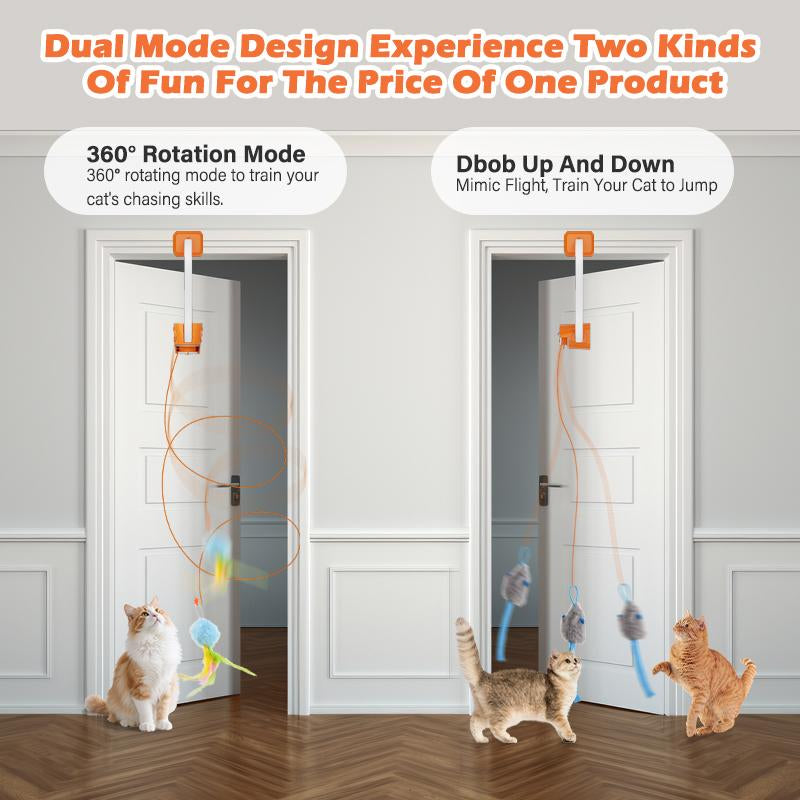 Happycode Rechargeable Interactive Pets Toy,Electric Cat Teaser,Upgraded Dual Mode, Irregular Rocking & 360° Spinning with Remote, Door Clip Design, Stimulates Mind & Body, Motion Activated, Cat Toys, Cat Stuff