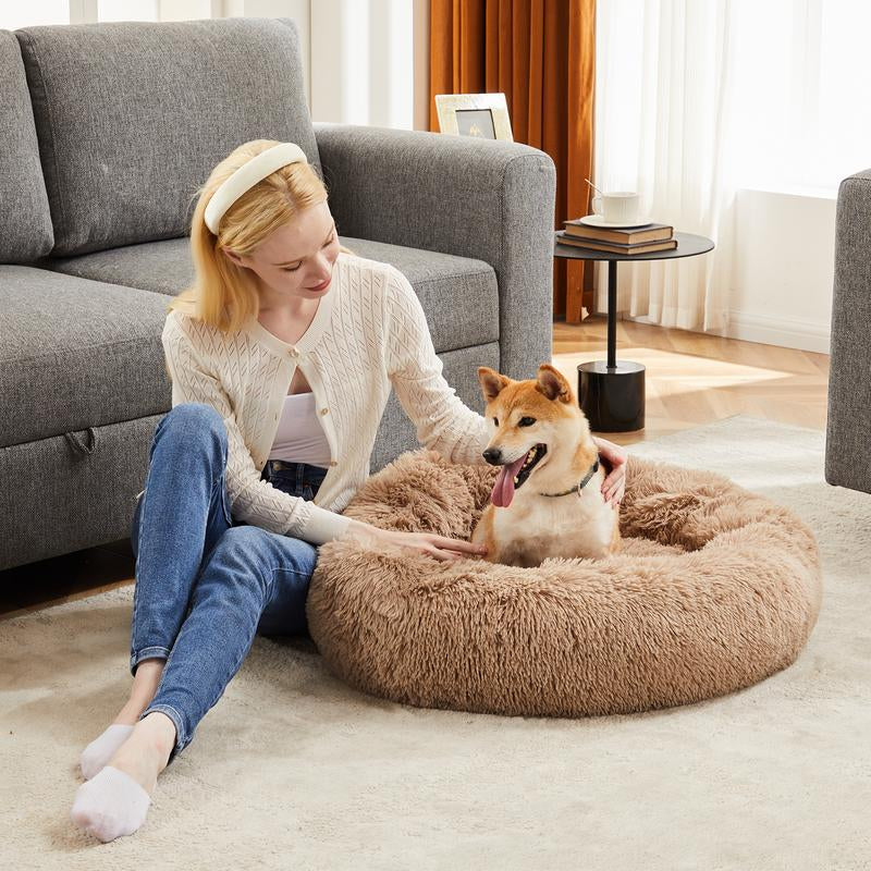 Sweetcrispy Official Soothing Donut Pet Bed for Cats & Pups | Machine-Washable Cozy Nest | Plush Waterproof Faux Fur | Non-Slip Base for Small Breeds