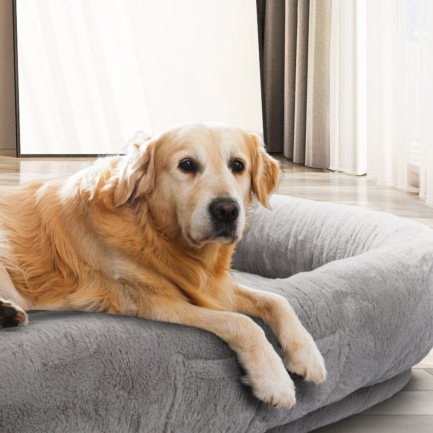 Human Dog Bed with Blanket,Large Dog Bed 72'' X 48'' X 10'', Washable Fur Cover, Memory Foam, Grey