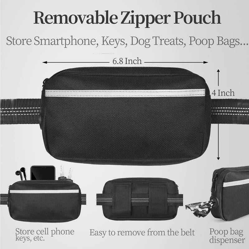 Iyoshop Hands Free Dog Leash with Zipper Pouch, Dual Padded Handles and Durable Bungee for Walking, Jogging and Running Your Dog