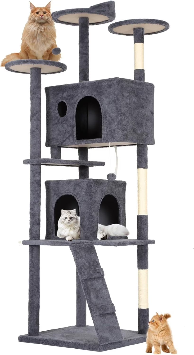 81In Cat Tree Tower for Indoor Cats,Multi-Level Cat Furniture Activity Center with Cat Scratching Posts Stand House Cat Condo with Funny Toys for Kittens Pet Play House,Dark Gray