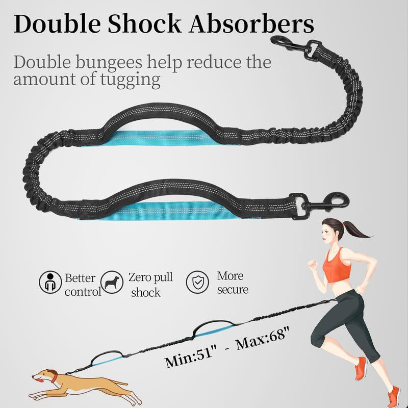 Iyoshop Hands Free Dog Leash with Zipper Pouch, Dual Padded Handles and Durable Bungee for Walking, Jogging and Running Your Dog