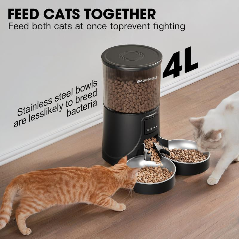 Geoorood Automatic Pet Feeder with Camera, 1080P HD Video , 2.4G Wifi Pet Feeder with 2-Way Audio, 4L Large Capacity, Dual Bowl Design for Cats and Dogs